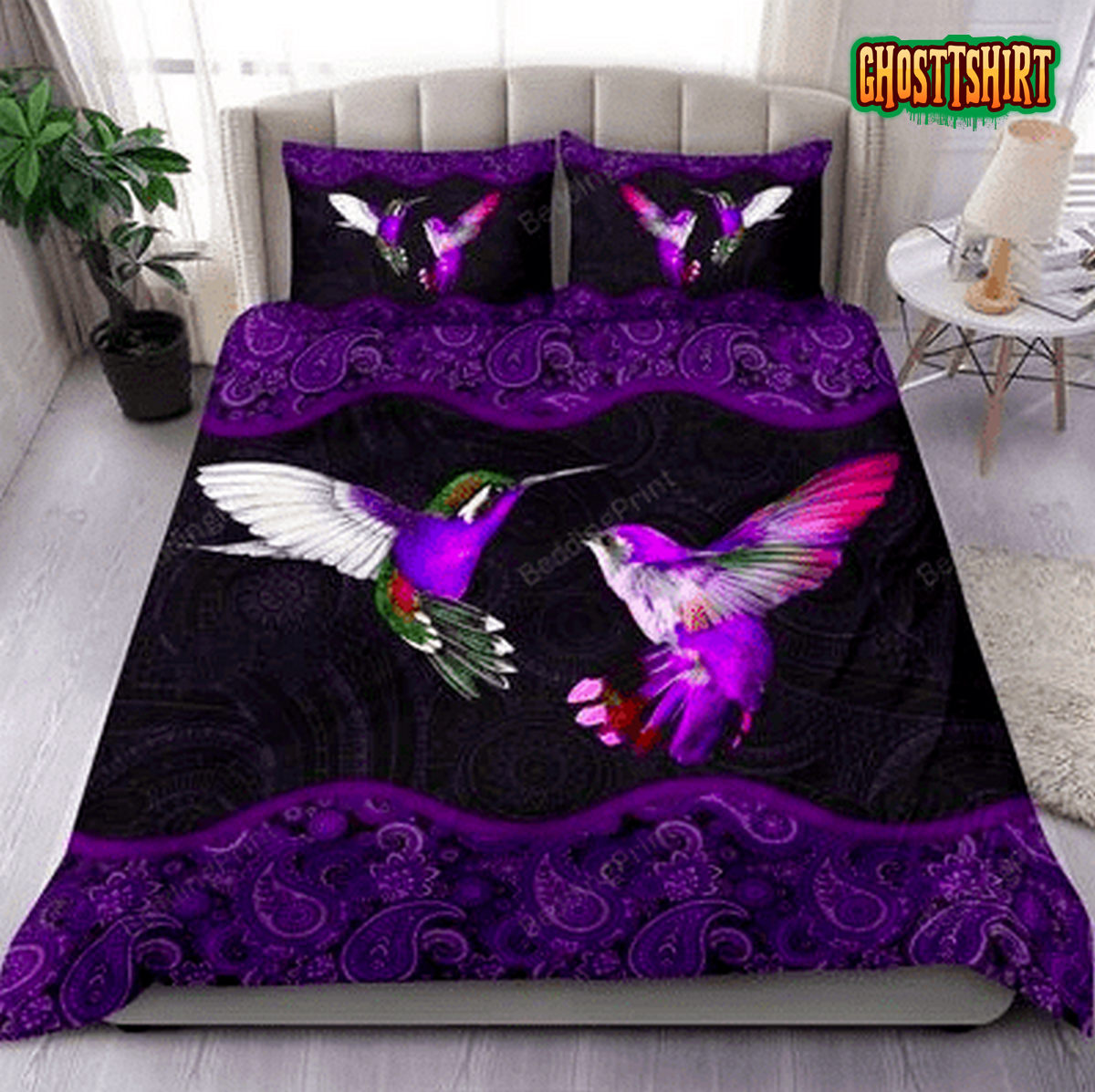 Couple Hummingbird Purple Mandala Bed Sheets Duvet Cover Bedding Set