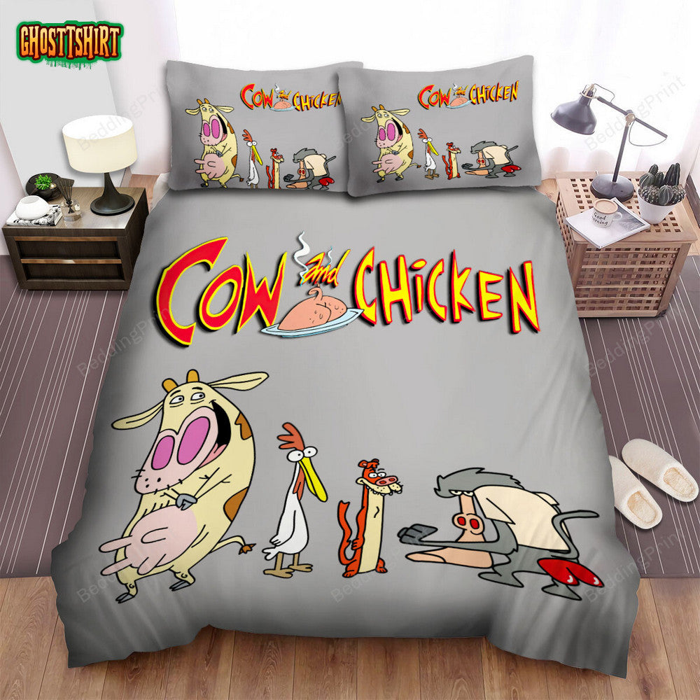 Cow And Chicken Main Characters Bed Sheets Spread Duvet Cover Bedding Set