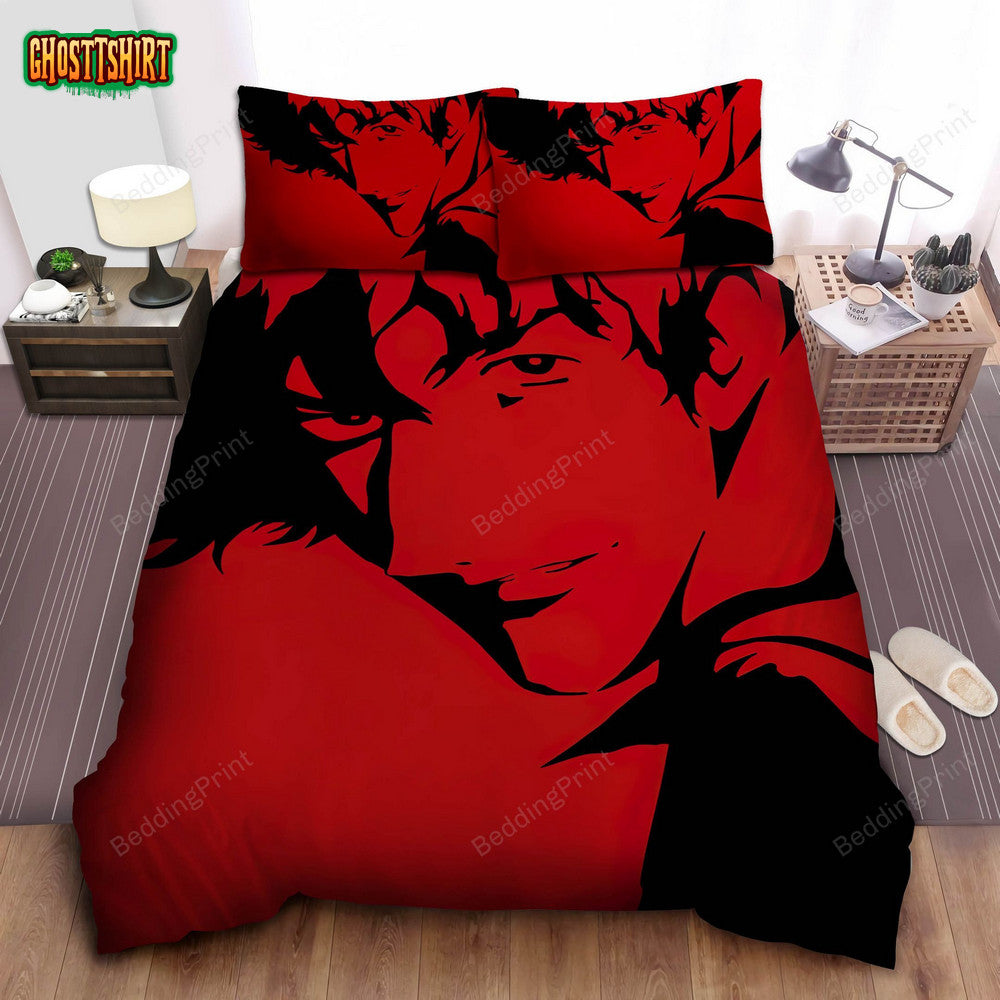 Cowboy Bebop Spike Spiegel Smiling In Black & Red Art Bed Sheets Duvet Cover Bedding Set