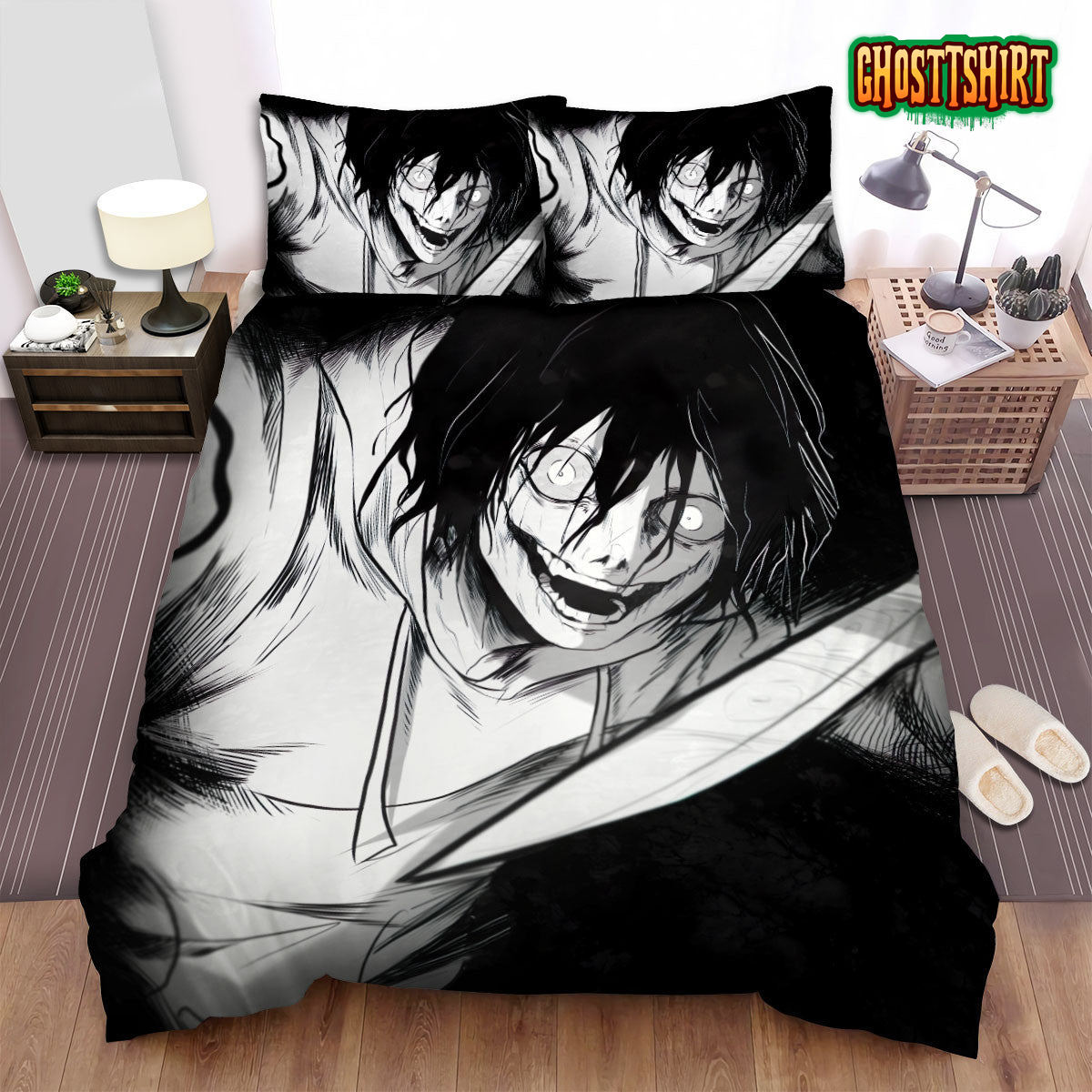 Creepypasta Jeff The Killer With A Knife In Black & White Bed Sheets Spread Duvet Cover Bedding Set