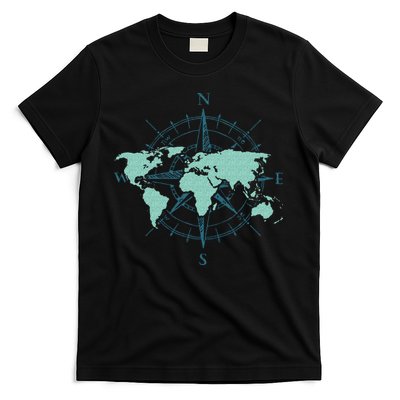 Cartography Traveler Travelling Compass World Map T-Shirt