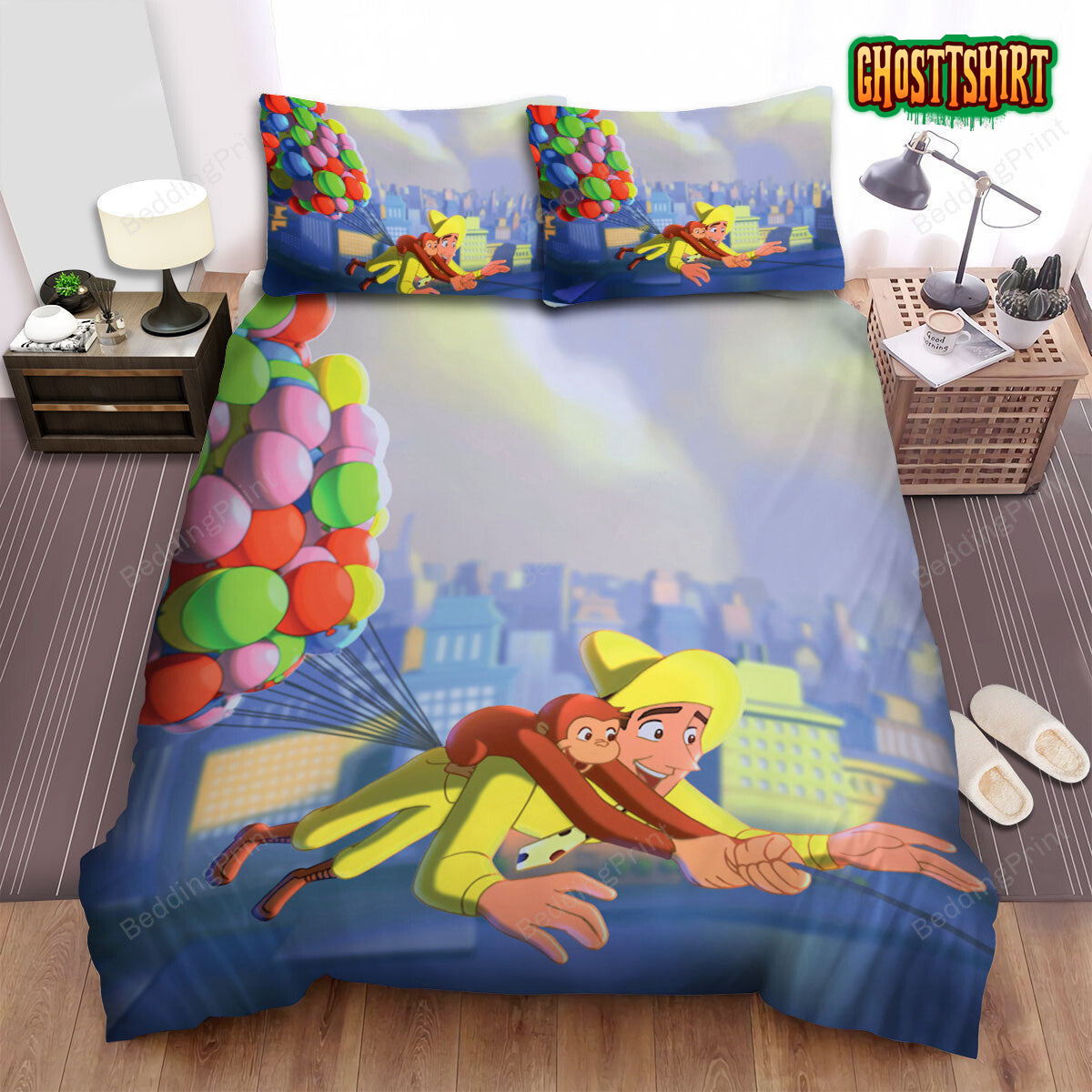 Curious George Flying With Ted Bed Sheets Spread Duvet Cover Bedding Set