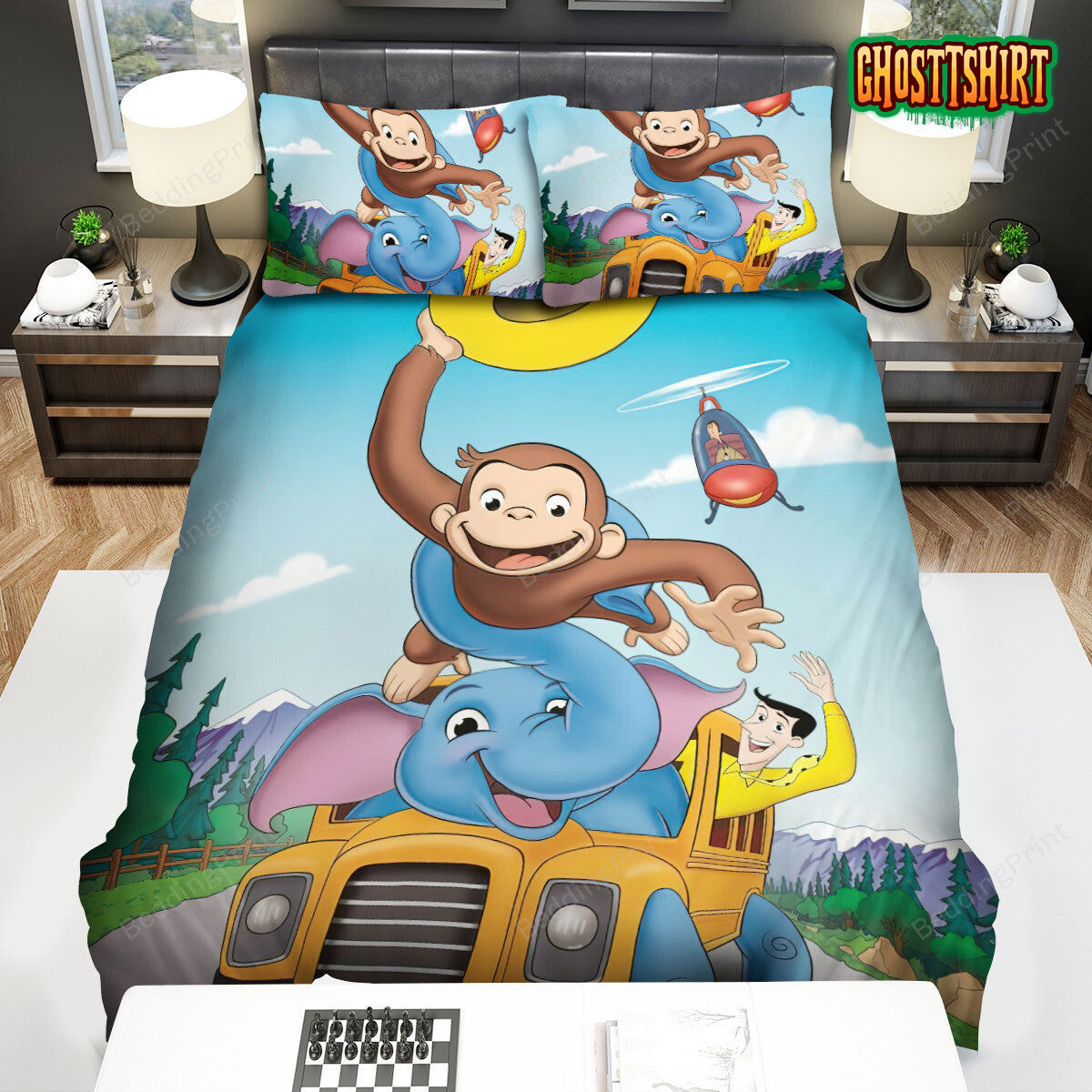 Curious George Having Fun With Friends Bed Sheets Spread Duvet Cover Bedding Set