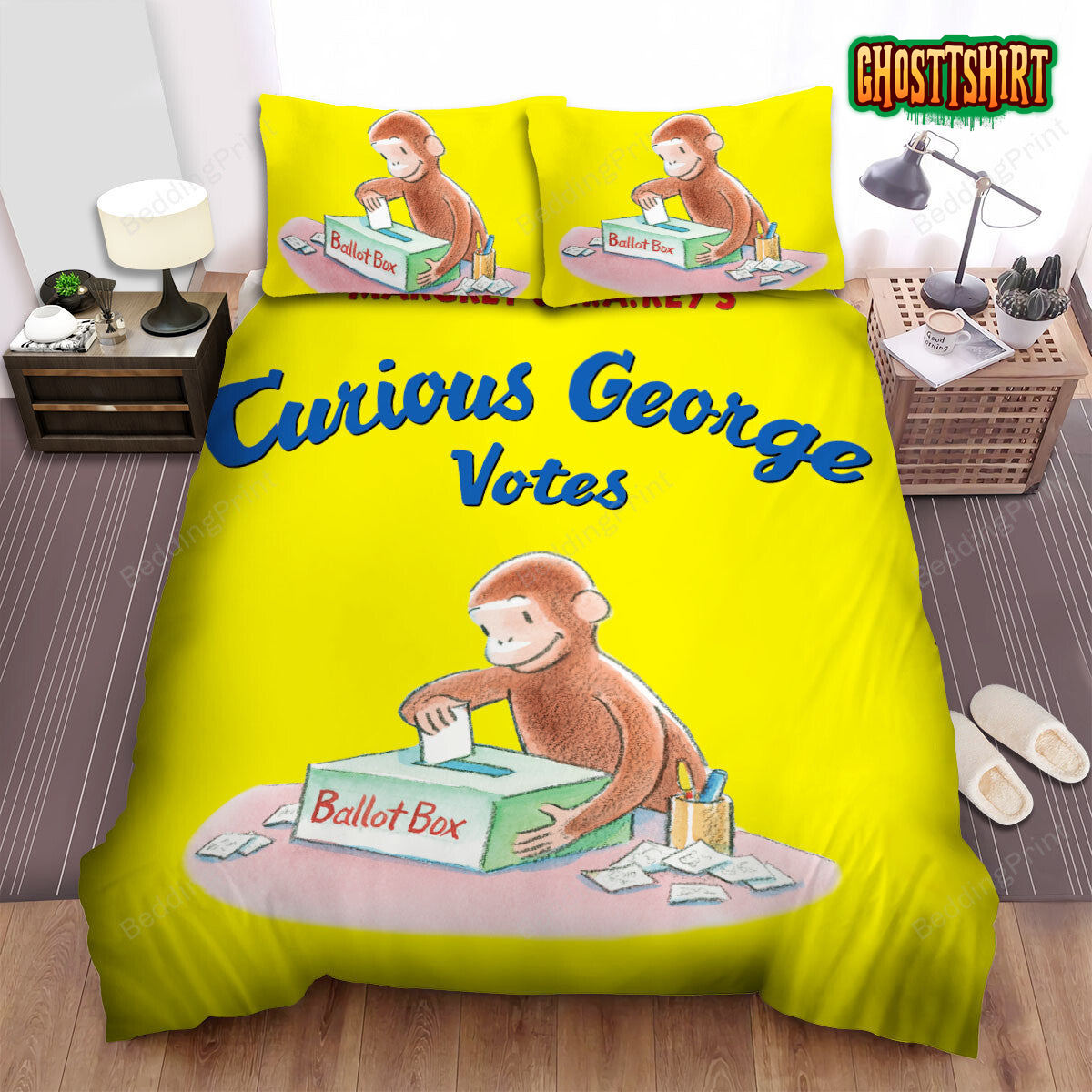 Curious George Votes Bed Sheets Spread Duvet Cover Bedding Set