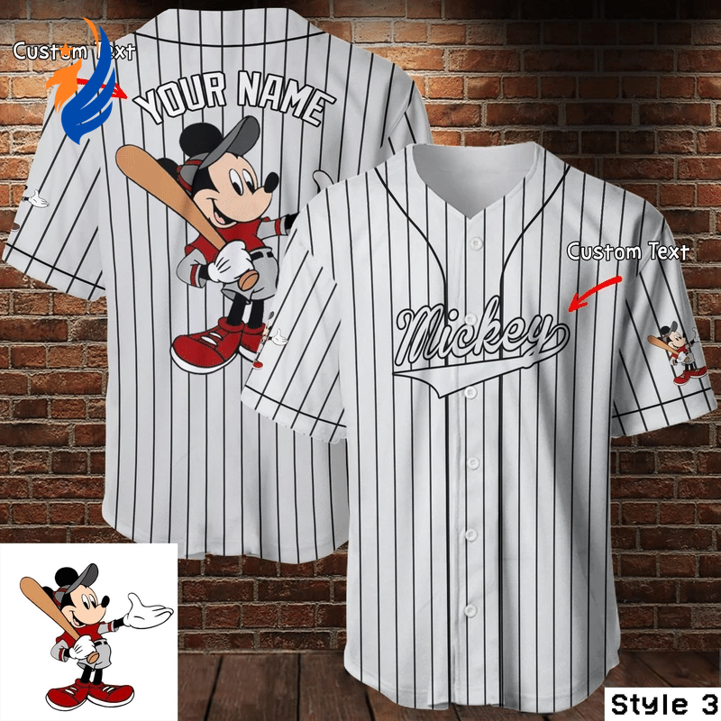 Personalized Mickey Mouse Baseball Jersey - Custom Name Option for Disney Fans! - Bafud
