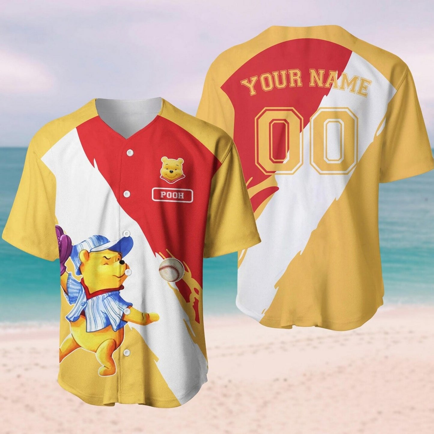 Custom Name Winnie The Pooh Yellow Baseball Jersey