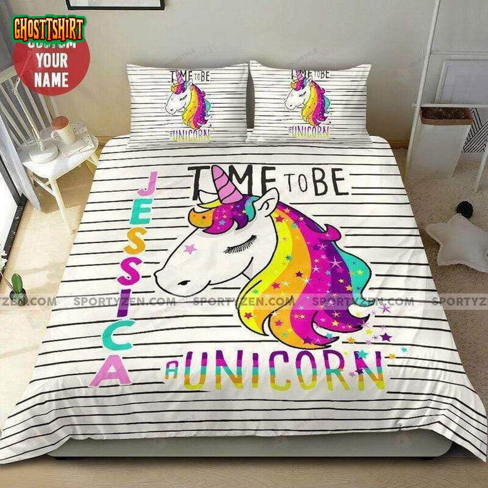 Custom Rainbow Stripes Unicorn Duvet Cover Bedding Set