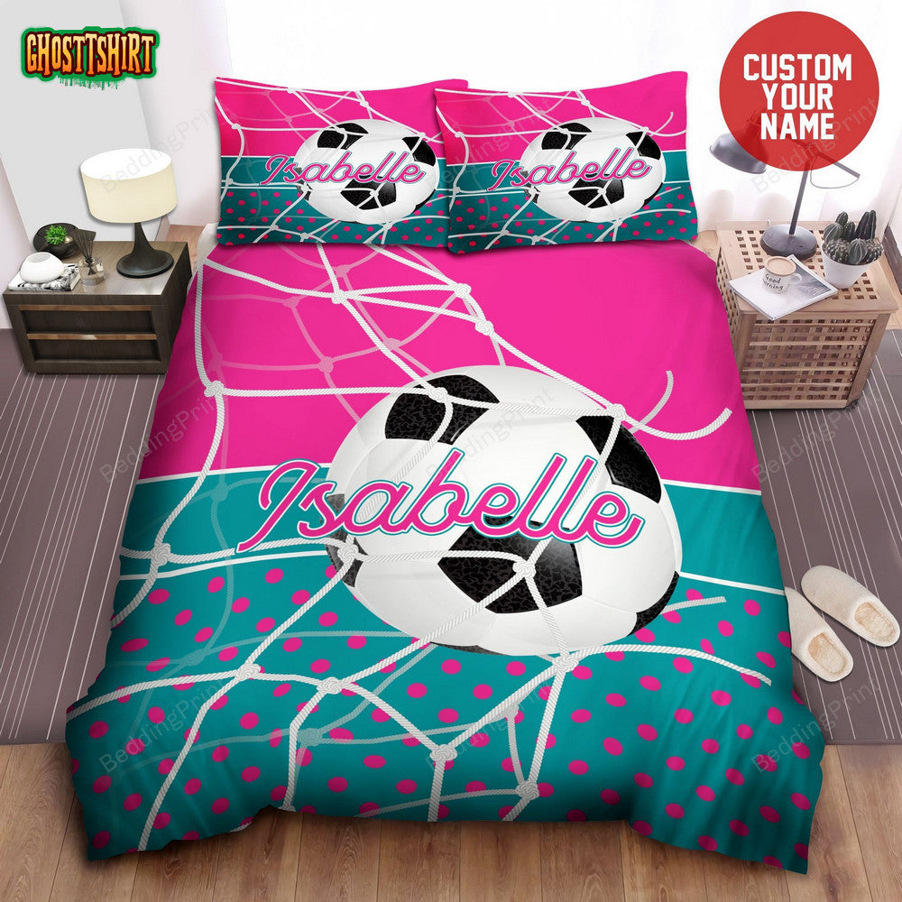 Custom Soccer Pink Pattern Duvet Cover Bedding Set