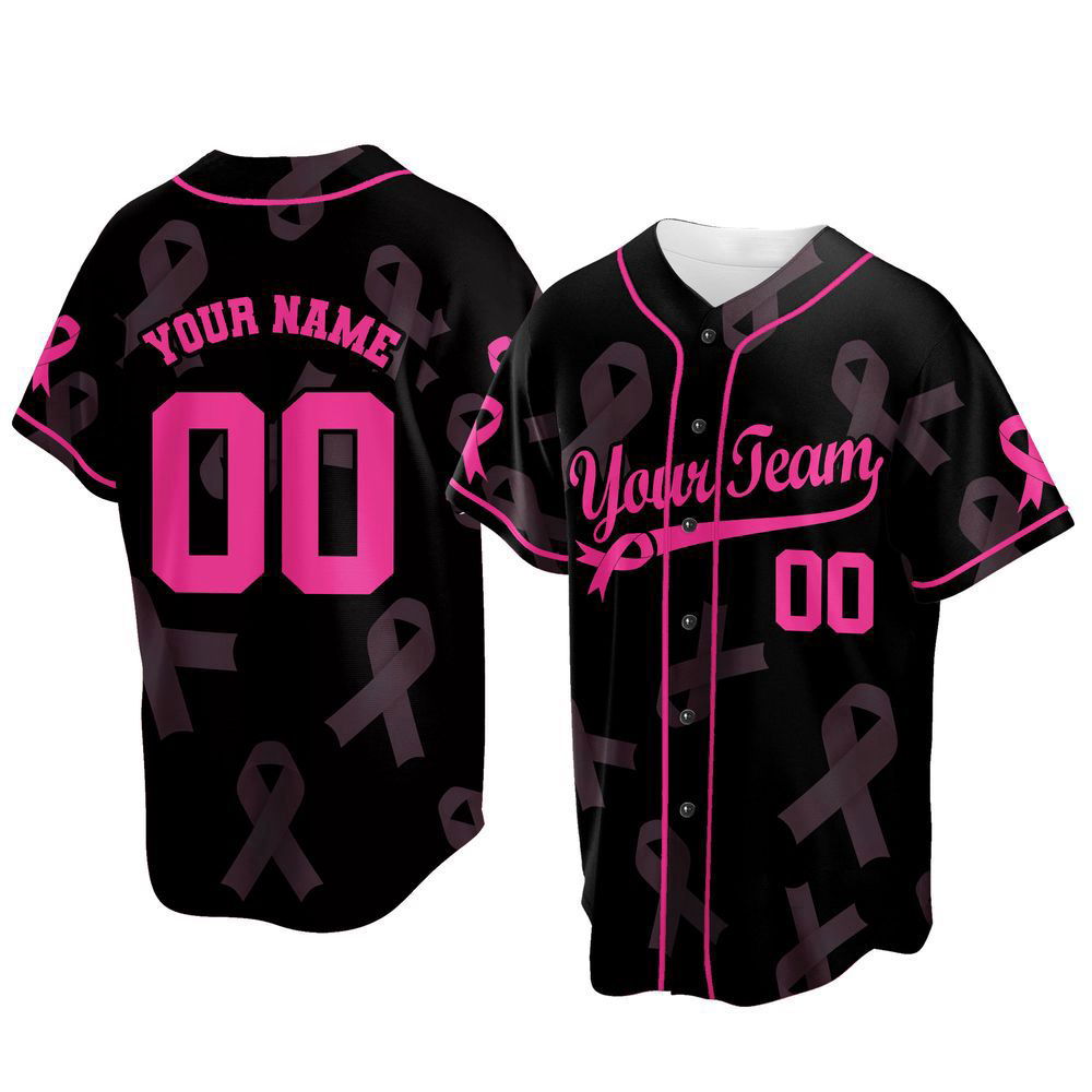 Custom Team Name And Number Baseball Jersey, Personalized Breast Cancer Awareness - lylyprint.com