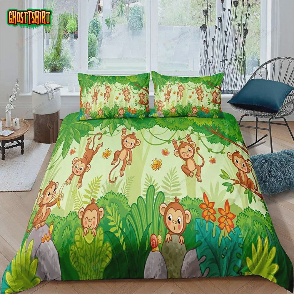 Cute Cartoon Monkeys Bed Sheets Duvet Cover Bedding Set