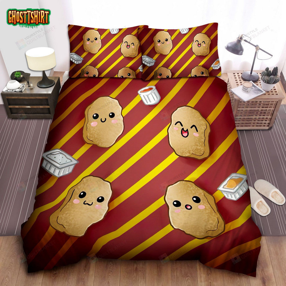 Cute Chicken Nuggets Cartoon Pattern Bed Sheet Spread Comforter Duvet Cover Bedding Set