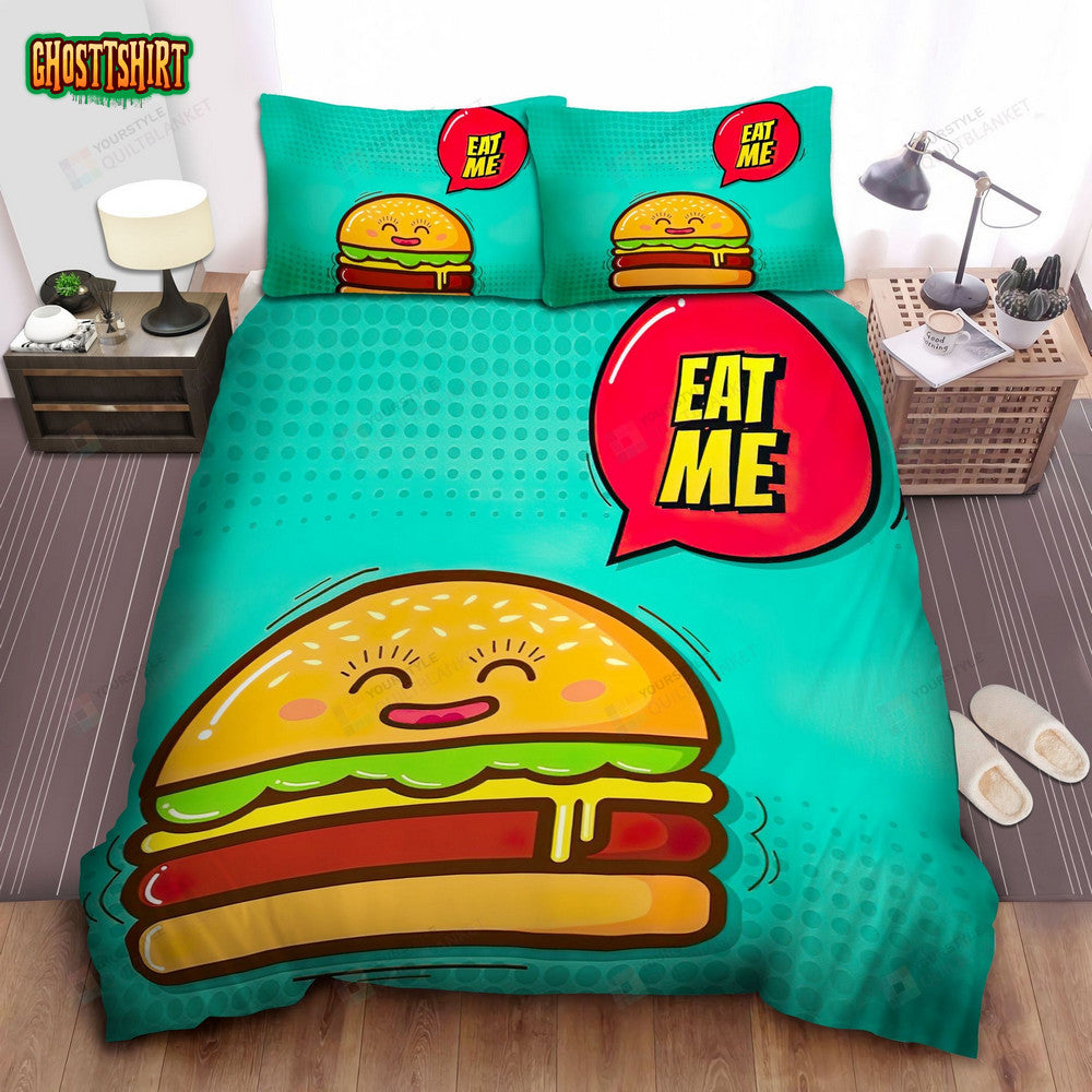 Cute Hamburger Cartoon Character Eat Me Bed Sheet Spread Comforter Duvet Cover Bedding Set