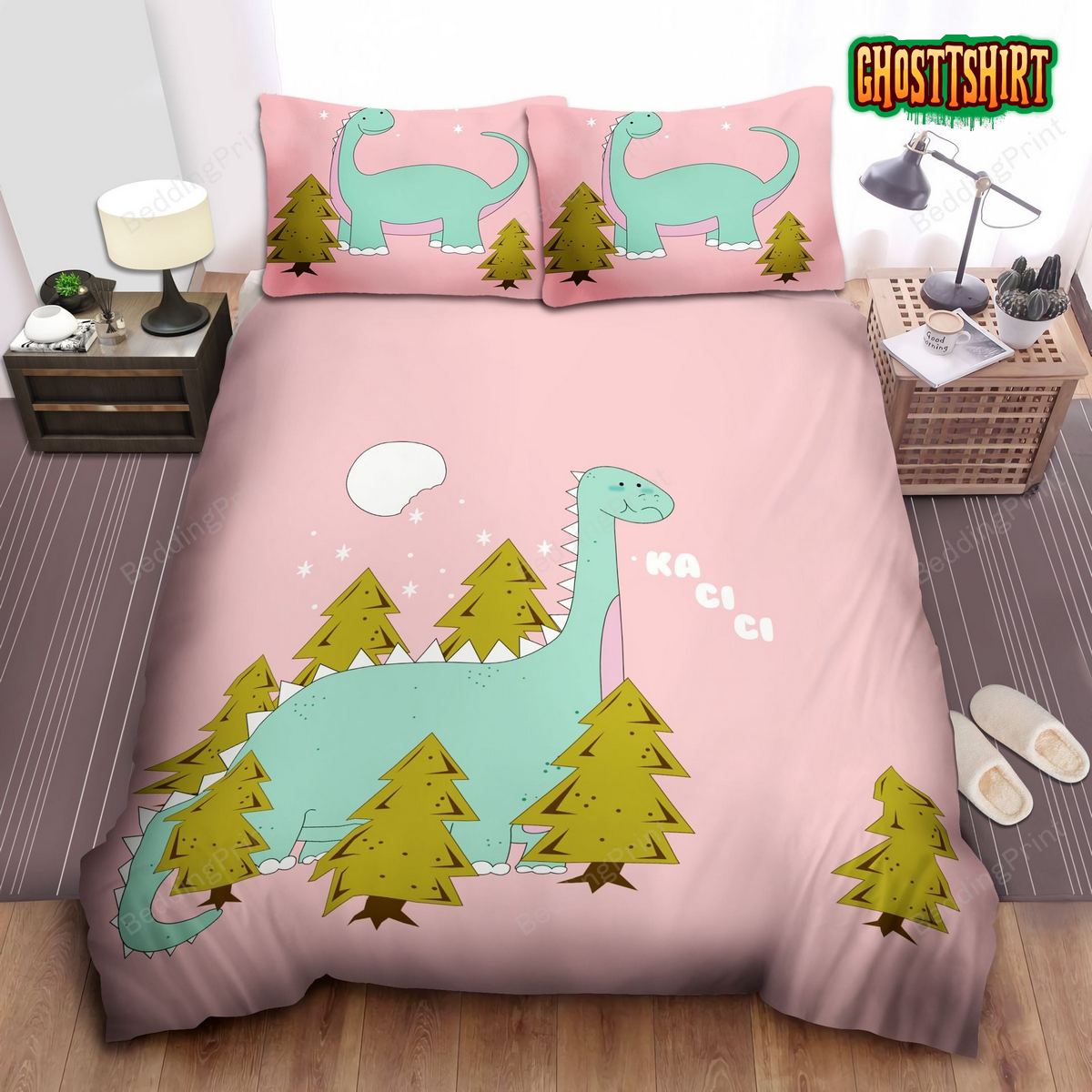Cute Pink Dinosaur Printed Bedding Set