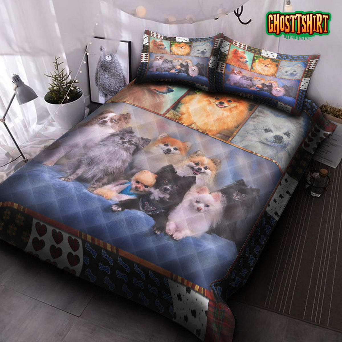 Cute Pomeranian Pets Dog 3D Quilt Bedding Set