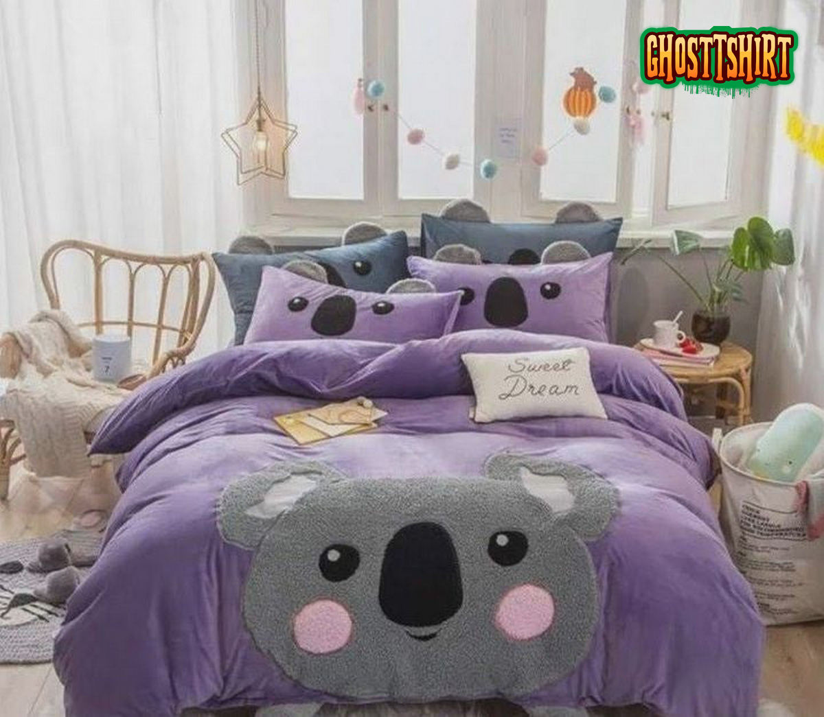 Cute Purple Koala Bed Sheets Duvet Cover Bedding Set