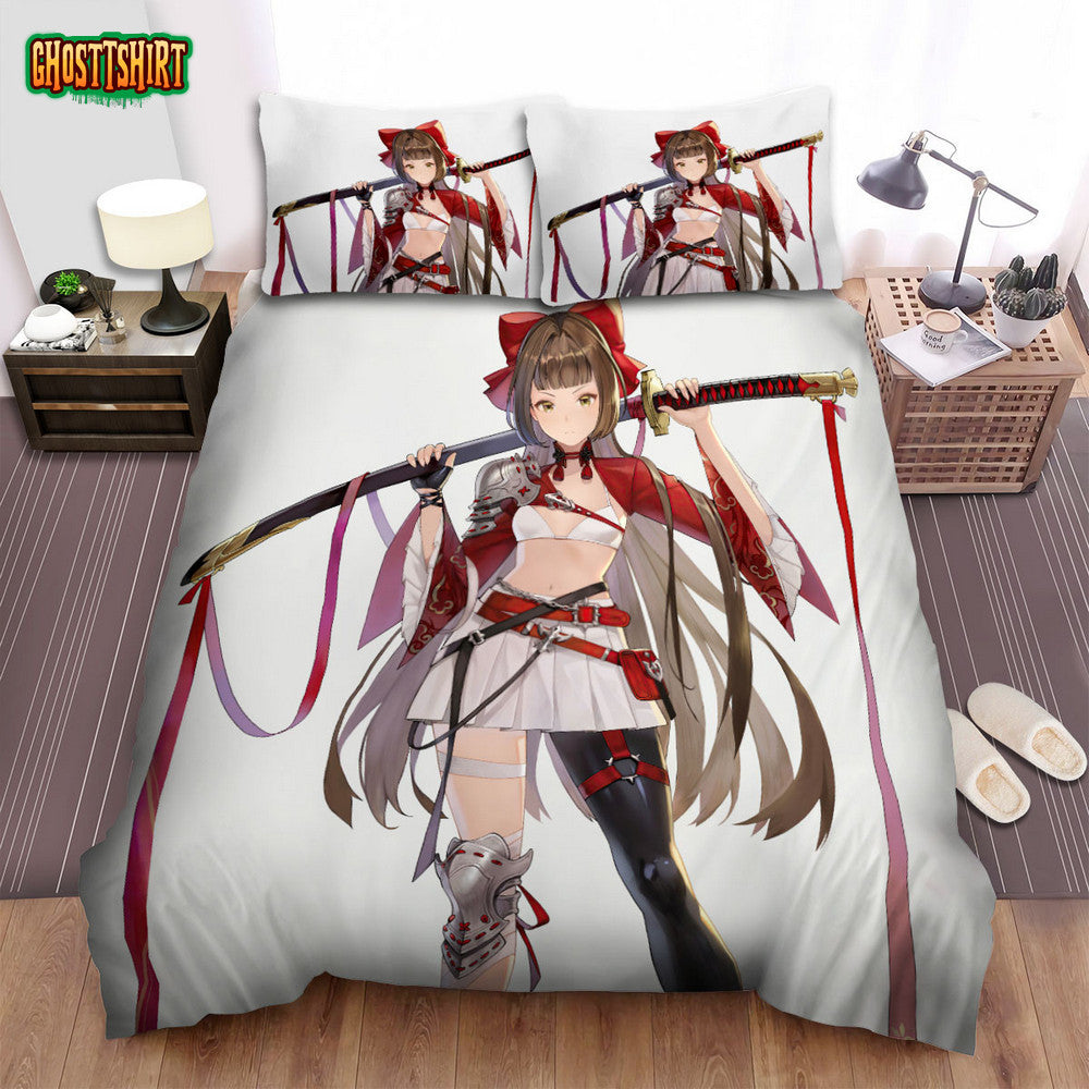 Cute Samurai Girl Anime Art Style Bed Sheets Spread Duvet Cover Bedding Set