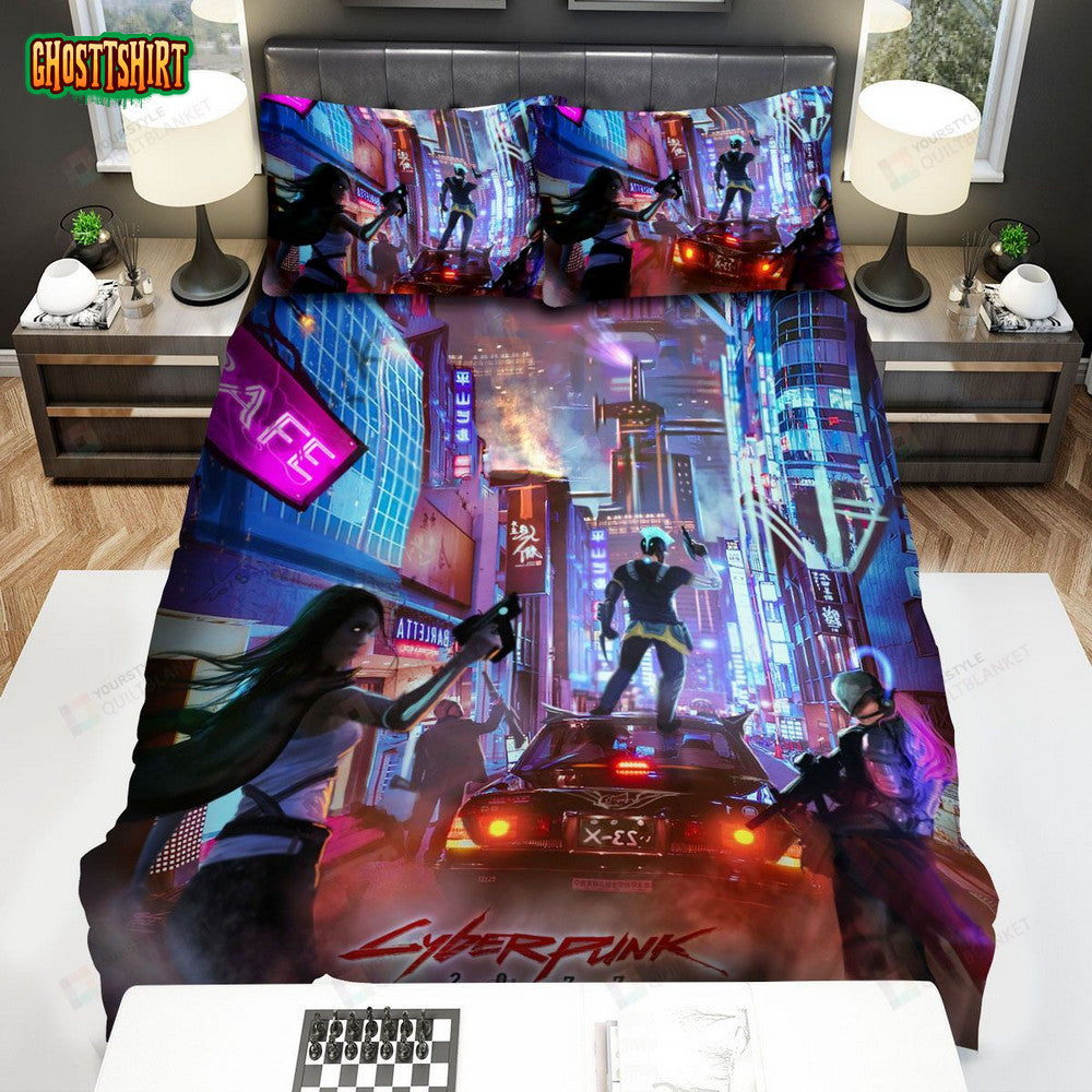 Cyberpunk 2077 Characters With Weapon Bed Sheets Spread Comforter Duvet Cover Bedding Set