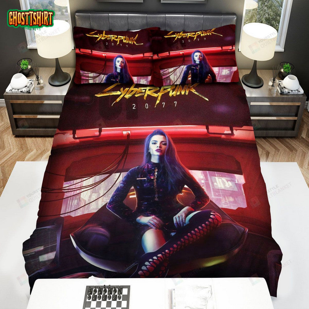 Cyberpunk 2077 Girl With The Tv Screens Bed Sheets Spread Comforter Duvet Cover Bedding Set