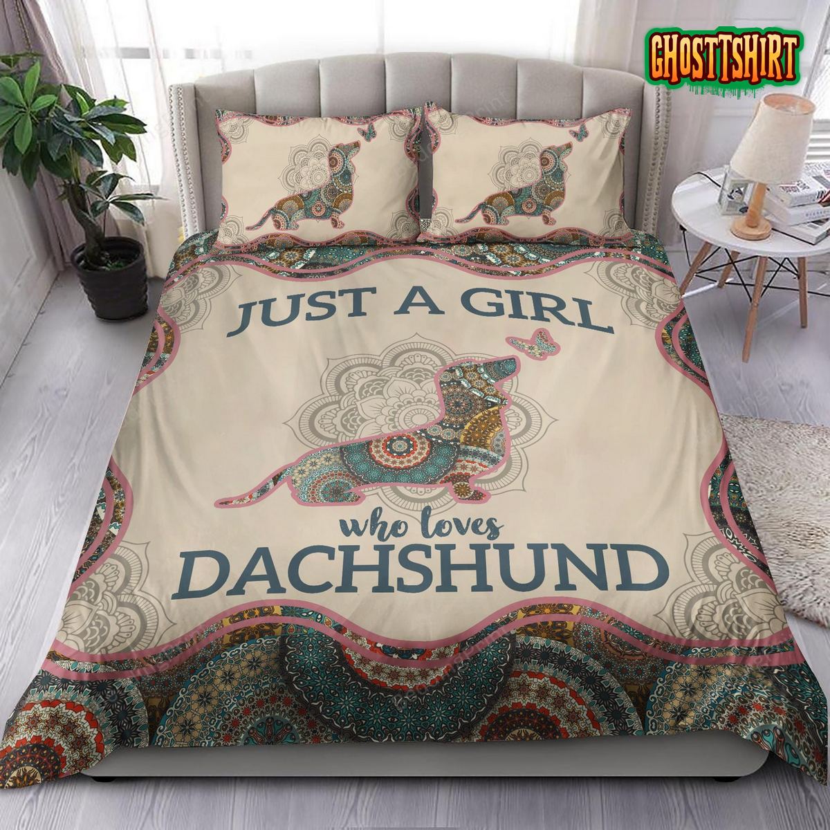 Dachshund Dog And Mandala Pattern Just A Girl Who Loves Dachshund Bedding Set