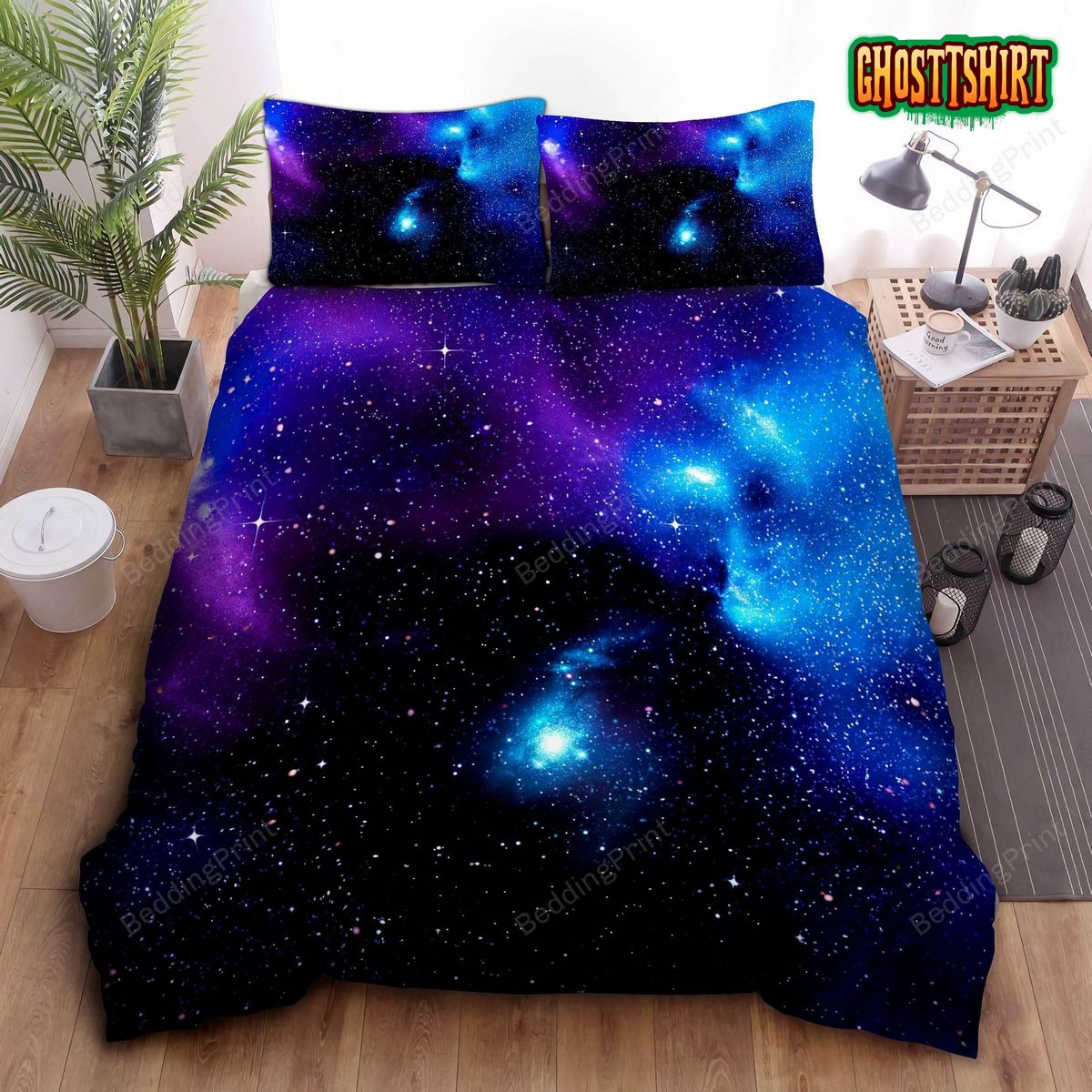 Dark Purple Blue Galaxy Space Bed Sheets Spread Duvet Cover Bedding Set