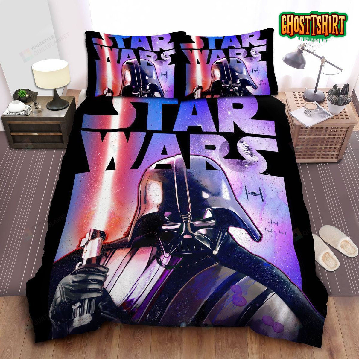 Darth Vader With His Lightsaber In Star Wars Poster Bed Sheets Duvet Cover Bedding Set