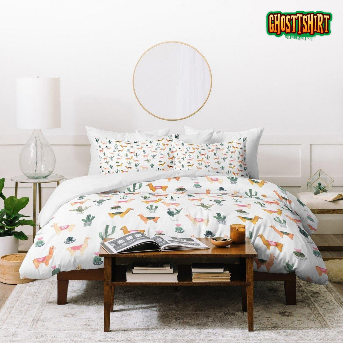 Dash And Ash Llamas And Plants Duvet Cover Bedding Set