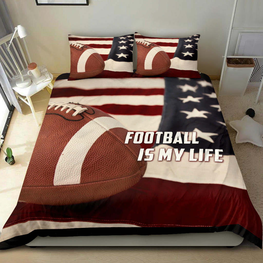 Football Duvet Cover Set, America Football Is My Life Us Flag Player Gift Idea Duvet Cover & Pillowcases, Bedding Set
