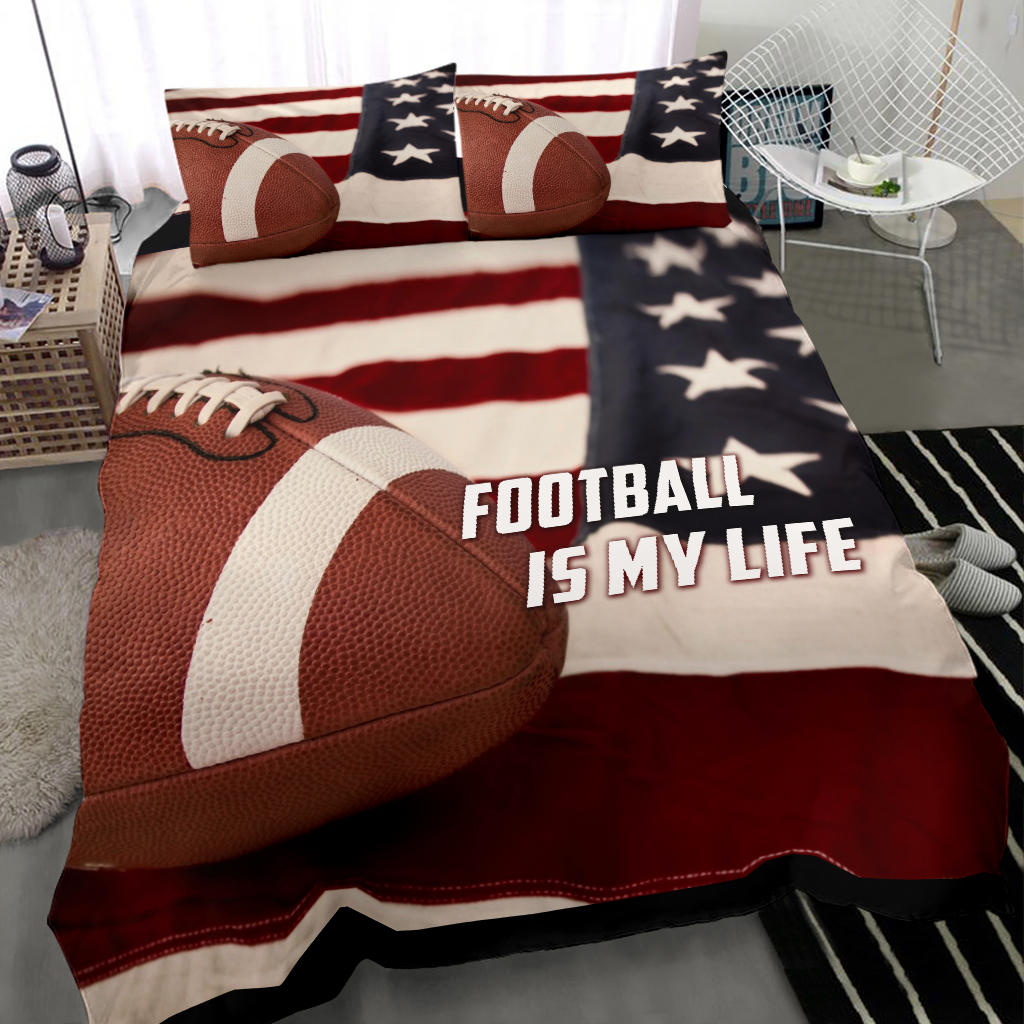 Football Duvet Cover Set, America Football Is My Life Us Flag Player Gift Idea Duvet Cover & Pillowcases, Bedding Set