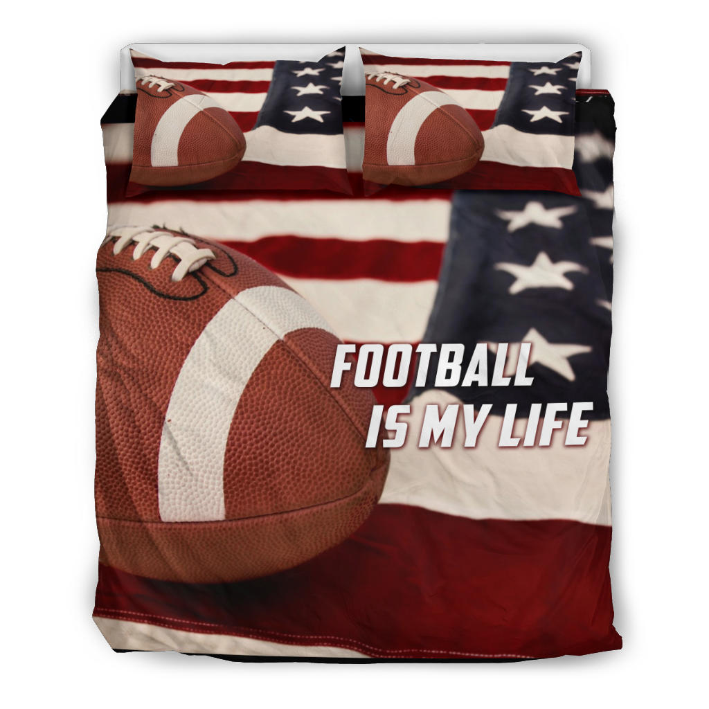 Football Duvet Cover Set, America Football Is My Life Us Flag Player Gift Idea Duvet Cover & Pillowcases, Bedding Set