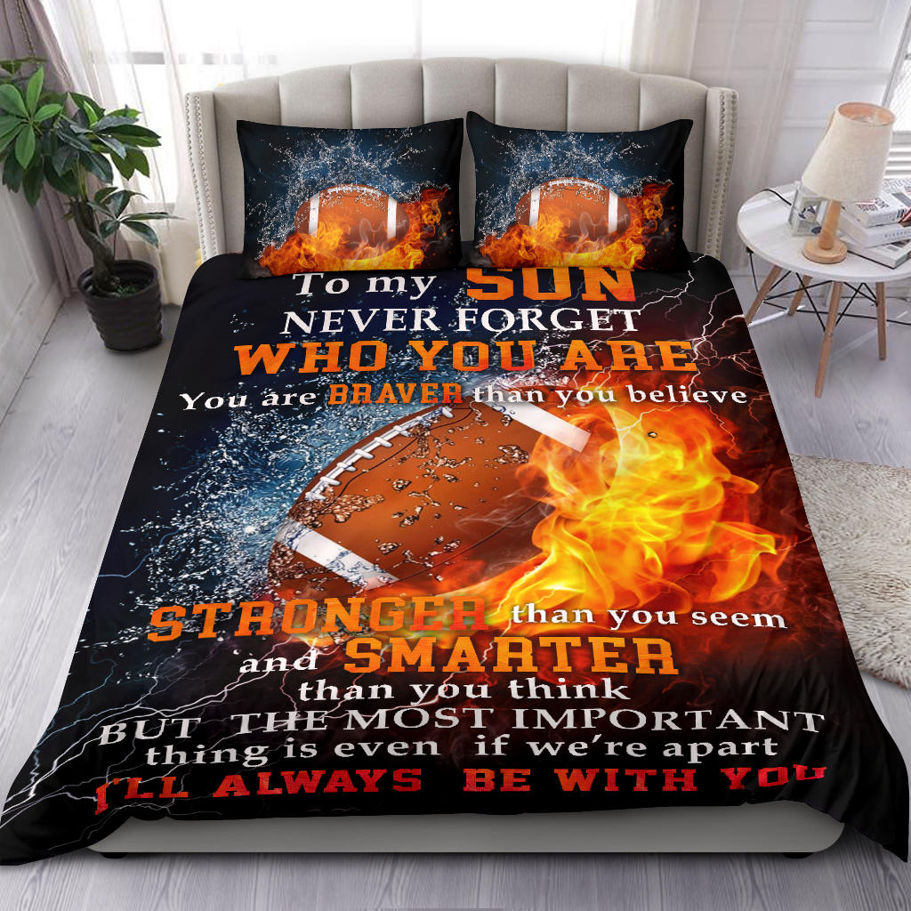 Football Duvet Cover Set, America Football Never Forget Water Fire Player Gift Idea Duvet Cover & Pillowcases, Bedding Set
