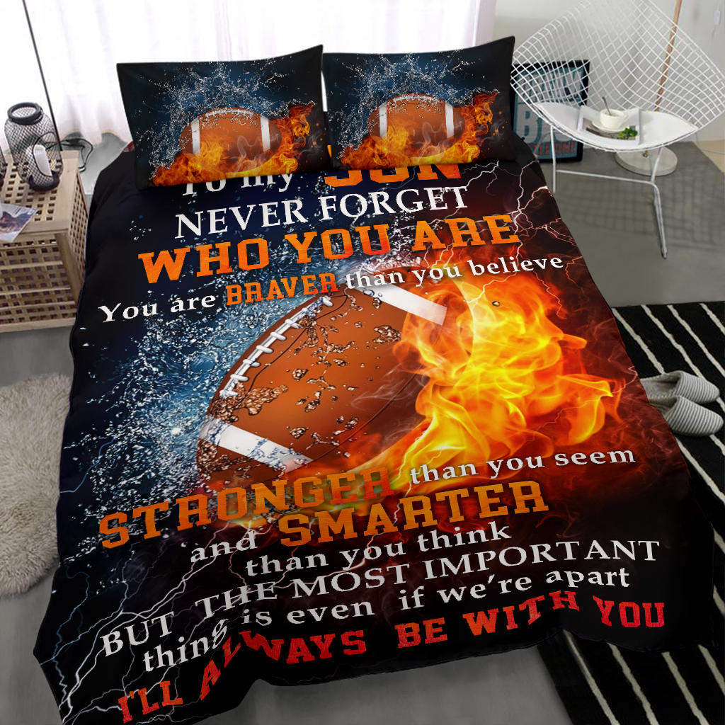 Football Duvet Cover Set, America Football Never Forget Water Fire Player Gift Idea Duvet Cover & Pillowcases, Bedding Set