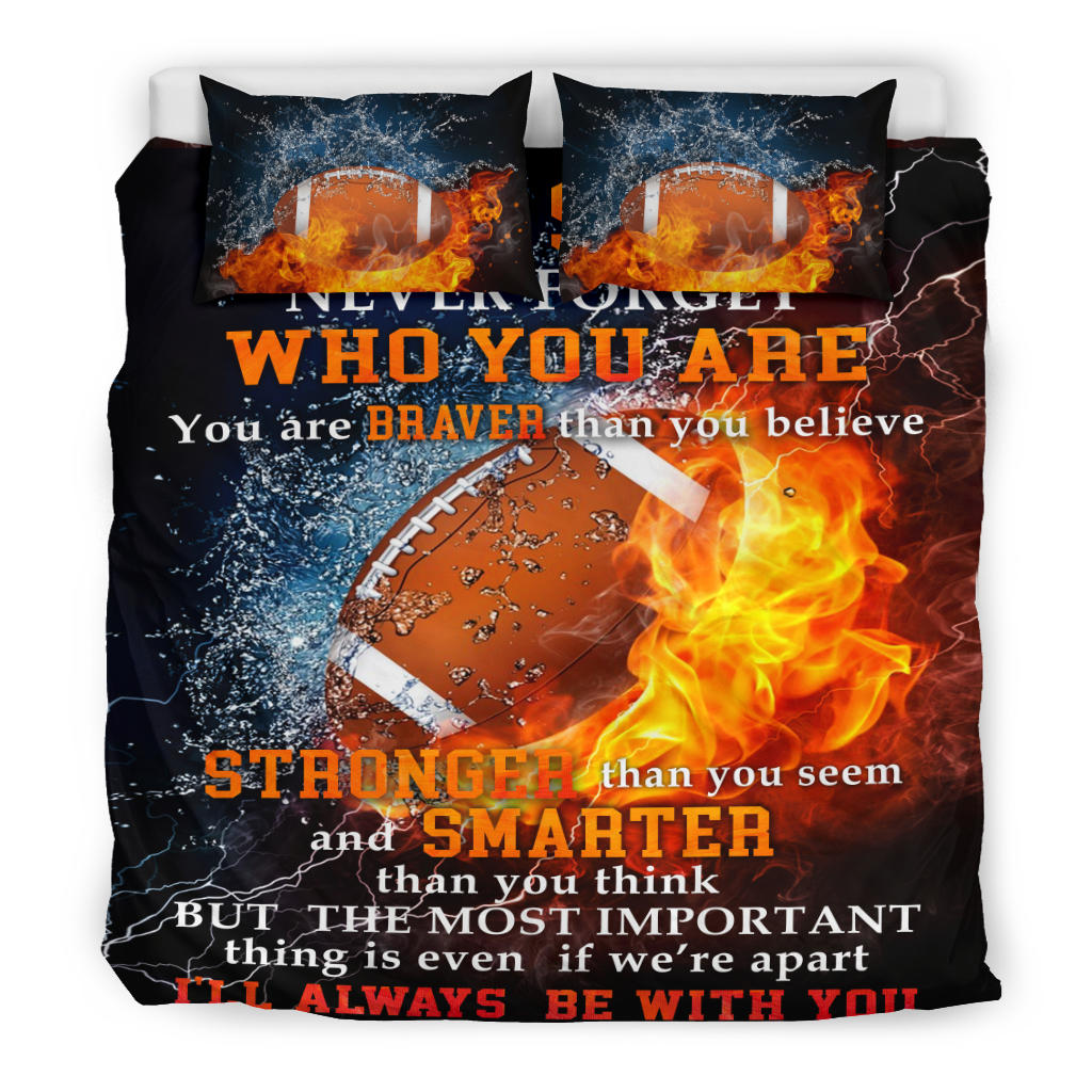 Football Duvet Cover Set, America Football Never Forget Water Fire Player Gift Idea Duvet Cover & Pillowcases, Bedding Set