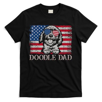 Doodle Dad Goldendoodle Dog American Flag 4th of July T-Shirt