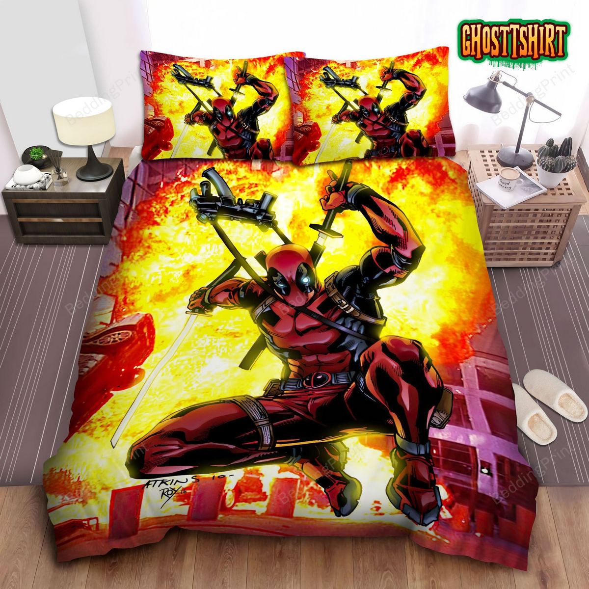 Deadpool Attack Bed Sheets Duvet Cover Bedding Set