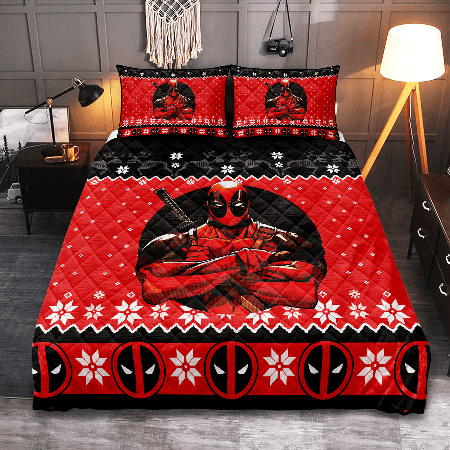 Personalized Deadpool Holiday Quilt Bedding Set for Christmas Deadpool