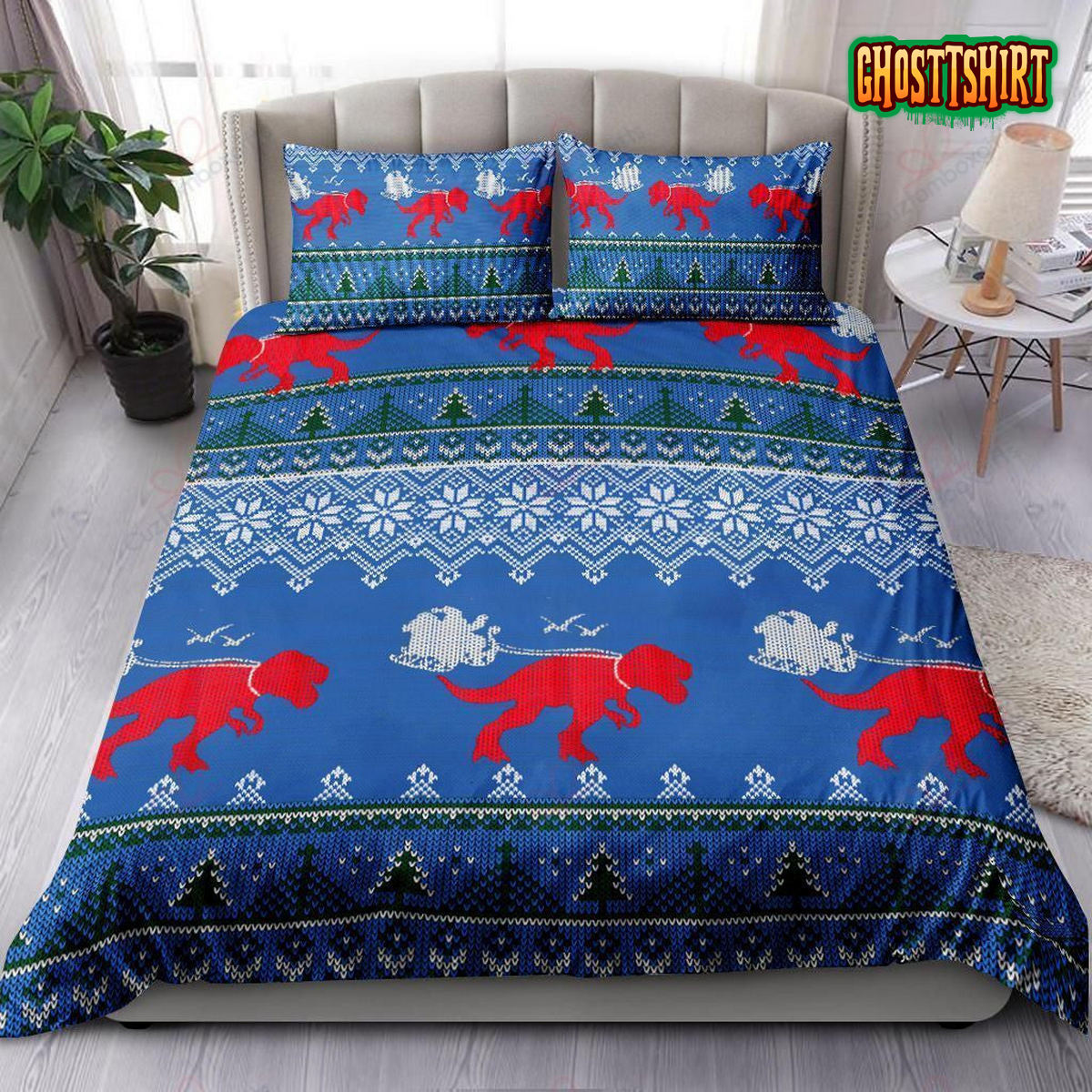 Dinosaur Christmas Pattern Bedding Set