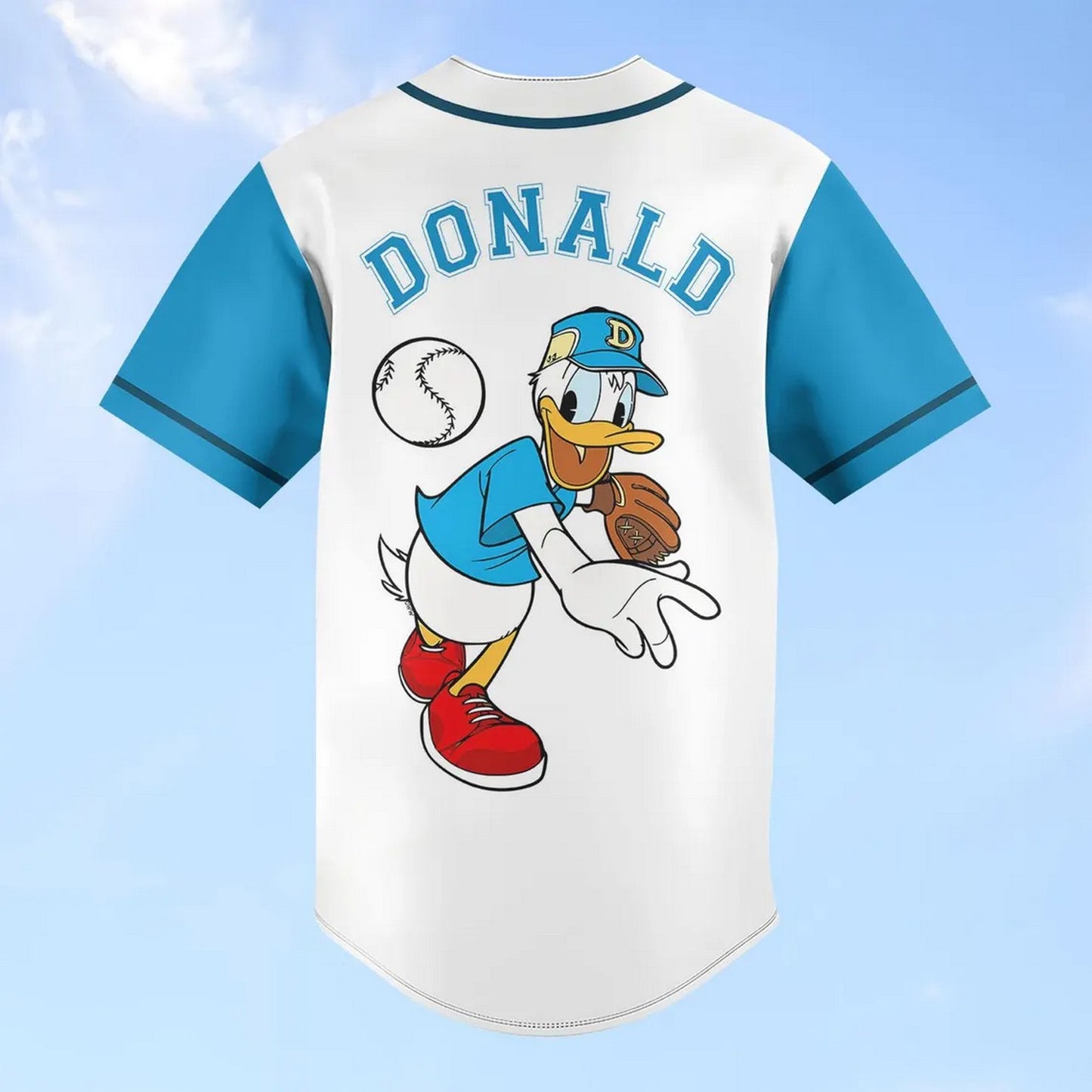Custom Name Disney Donald Duck Blue White Baseball Jersey