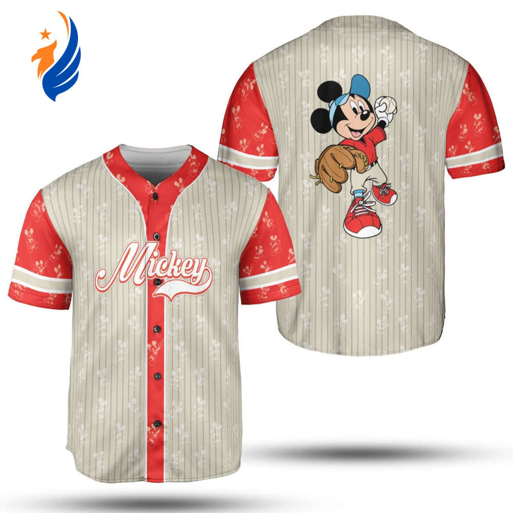 Mickey Mouse Red 3D Baseball Jersey - Disney Film Inspired Unisex Pinstripe Shirt - Bafud