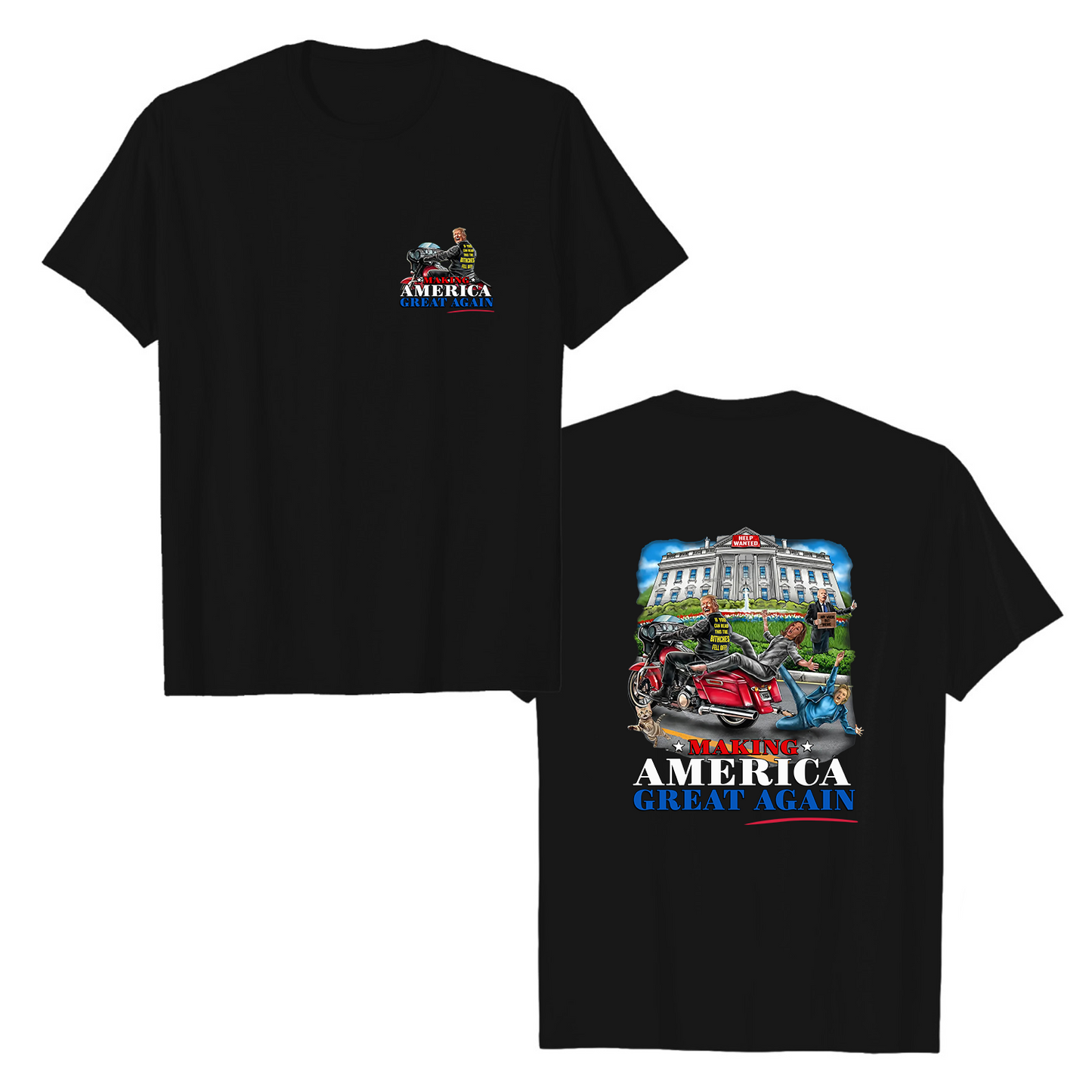 Donald Trump Bitch Fell Off Two Kamala Harris MAGA Biker Motorcycle T-Shirt