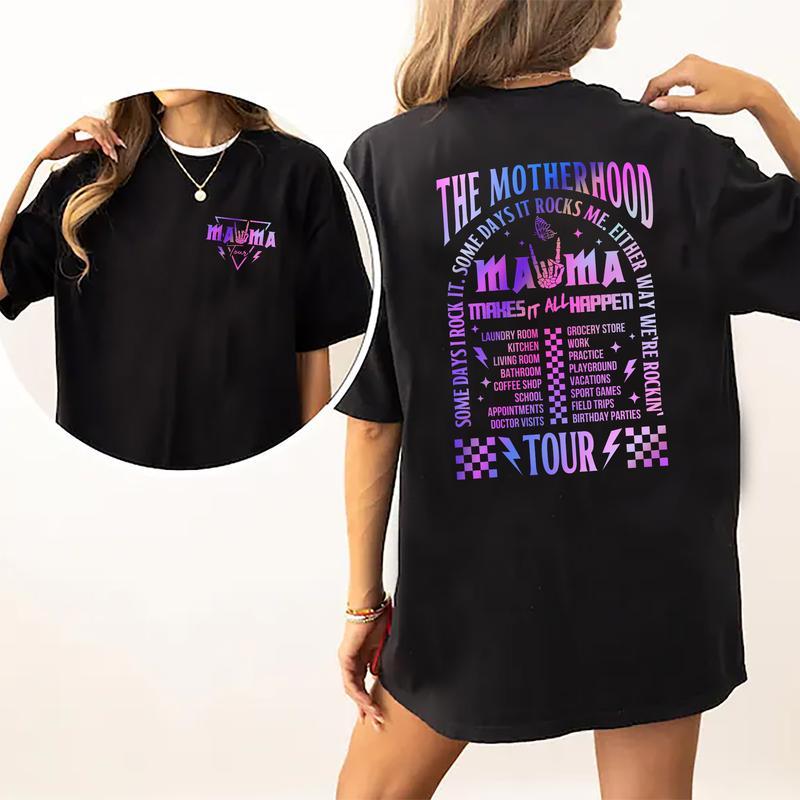 Some Days I Rock It Tee, The Motherhood Tour Graphic Tee Women, Mama Tour Unhinged Shirts For Mom, T-shirts For Mama, Comfy Oversized Graphic Tee, Mot