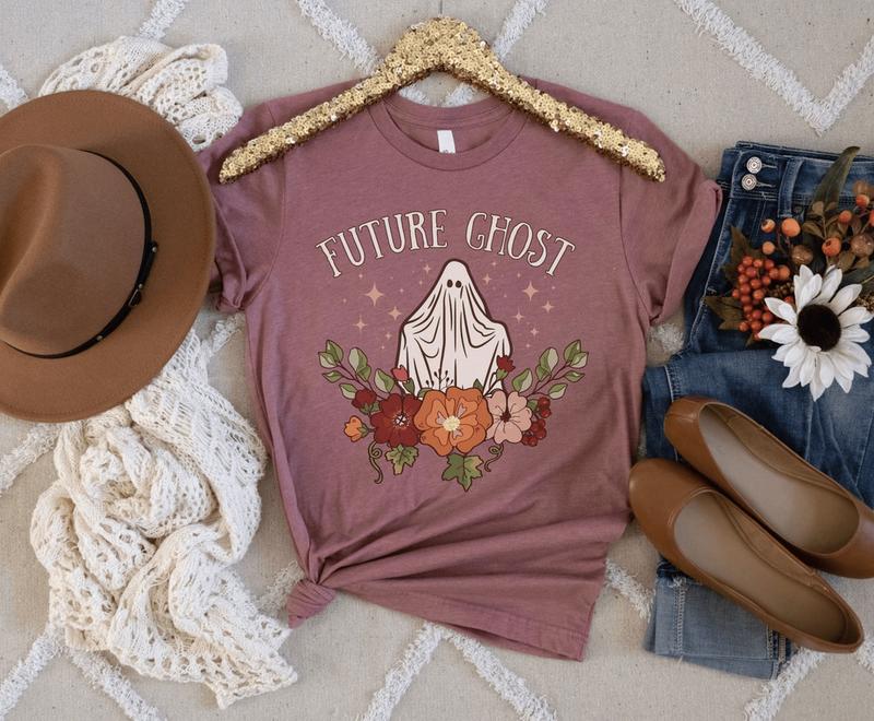 Floral Future Ghost Shirt, Funny Halloween Ghost T-Shirt, Cute Boho Retro Trick Or Treat Tee, Spooky Season Gift For Her, Halloween Party, Unisex Cott
