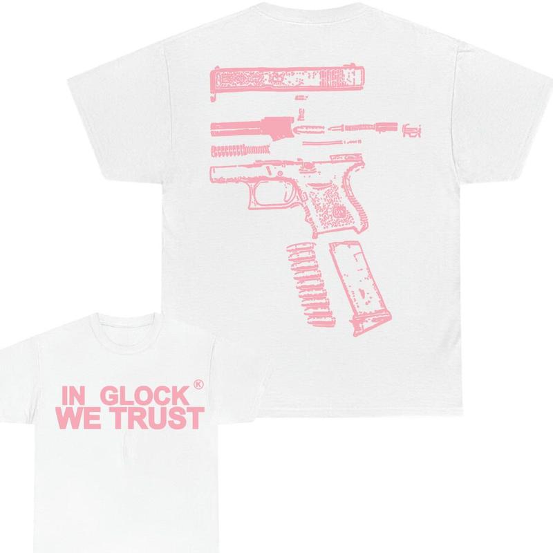 IN GLOCK WE TRUST 2 side T-shirt, Design Color Light Pink, T-shirt For Men, GIft For Men, Full color Shirt, Menswear Top