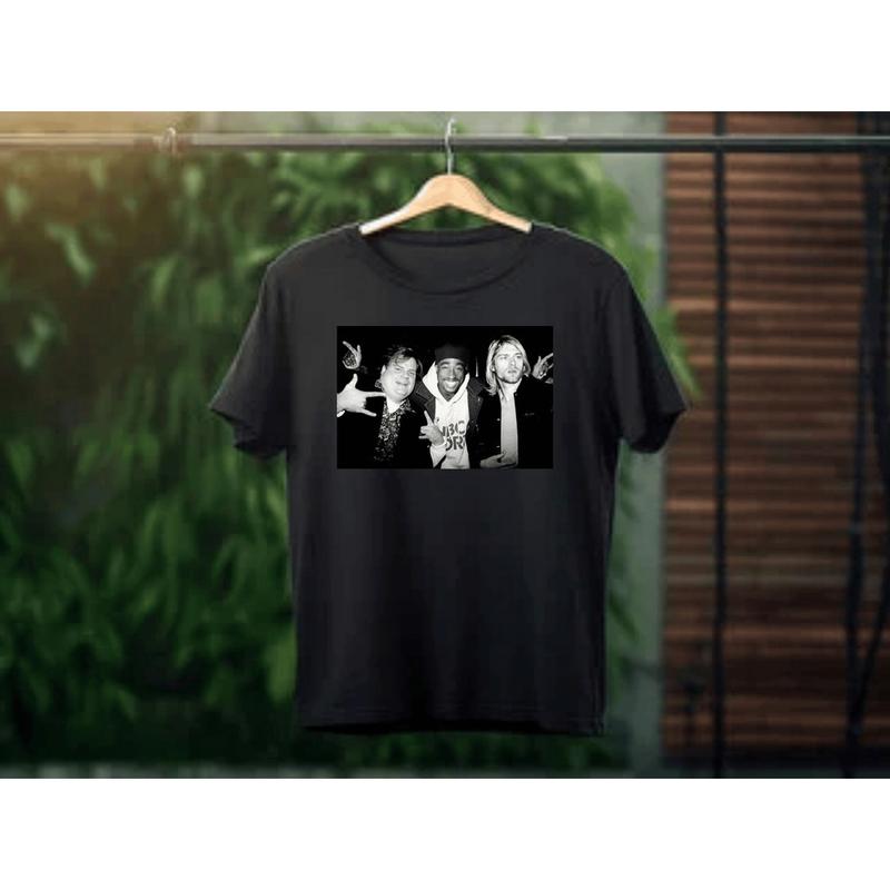 Chris Farley Tupac Shakur And Kurt Cobain Partying Unisex Men's Cotton Crew T-Shirt Vintage 90S Streetwear Hip Hop Best Seller 2Pac, Unisex Cotton Gra