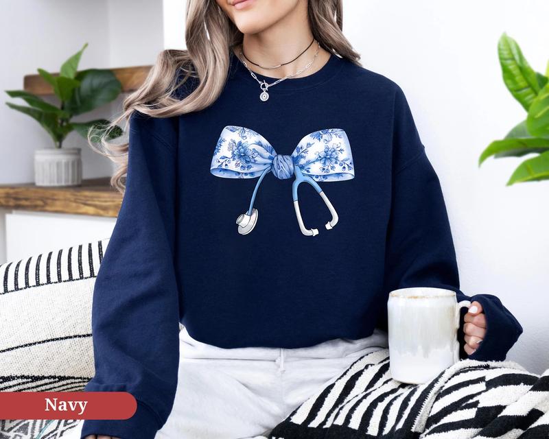 Nurse Stethoscope Bow Sweatshirt, Nurse Toile Bow Sweatshirt, Nurse life Sweatshirt, Nursing School Tee, Nurse Bow Shirt, Nurse Ribbon Shirt, Gift For