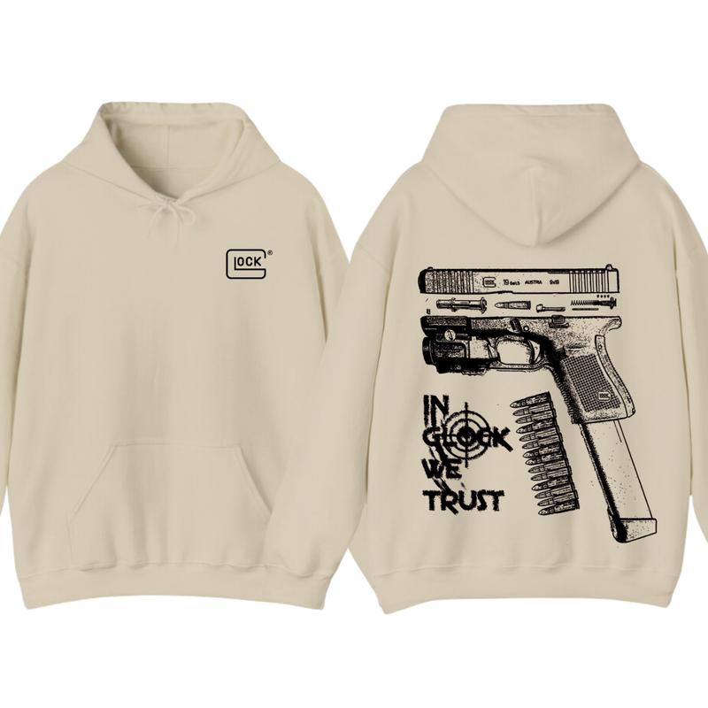 In GLock We Trust Hoodie - Glock Hoodie - Full Color Double Sided - Men's & Women's Classic Fit Long Sleeve Hoodie - Menswear unisex hoodie