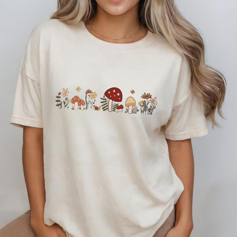 Vintage Mushrooms Tshirt, mushroom shirt for Women, Gift for Her, Vintage Nature shirt, Botanical T-shirt, Nature Lover Mushroom Tee, Mental Health Sh
