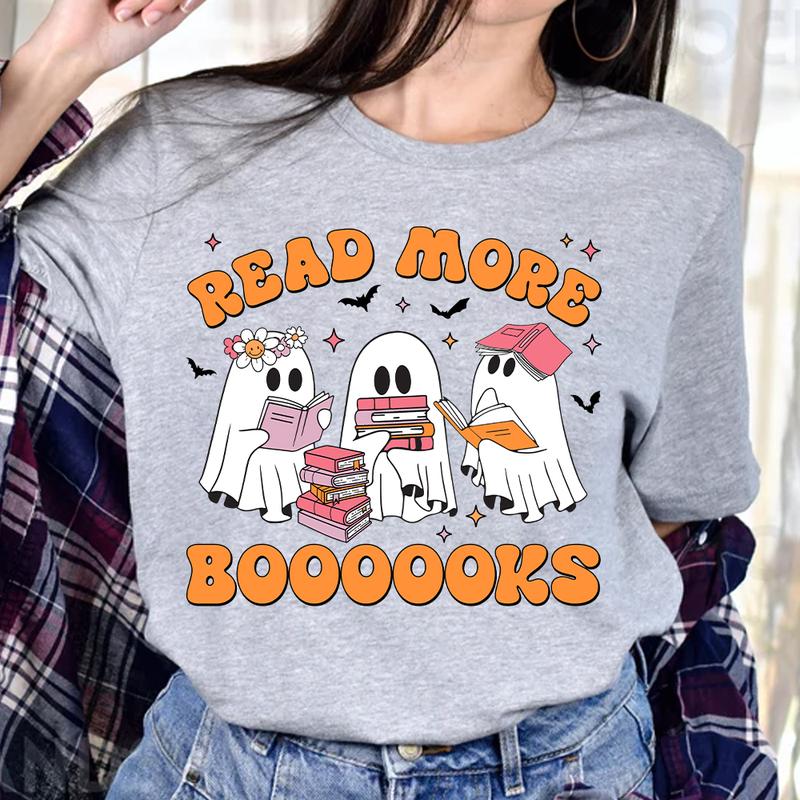 Ghost Book Reader Shirt, Retro Teacher Halloween Shirt, Read More Books Shirt, Funny Halloween Gift for Book Lover, Bookish Halloween Tee