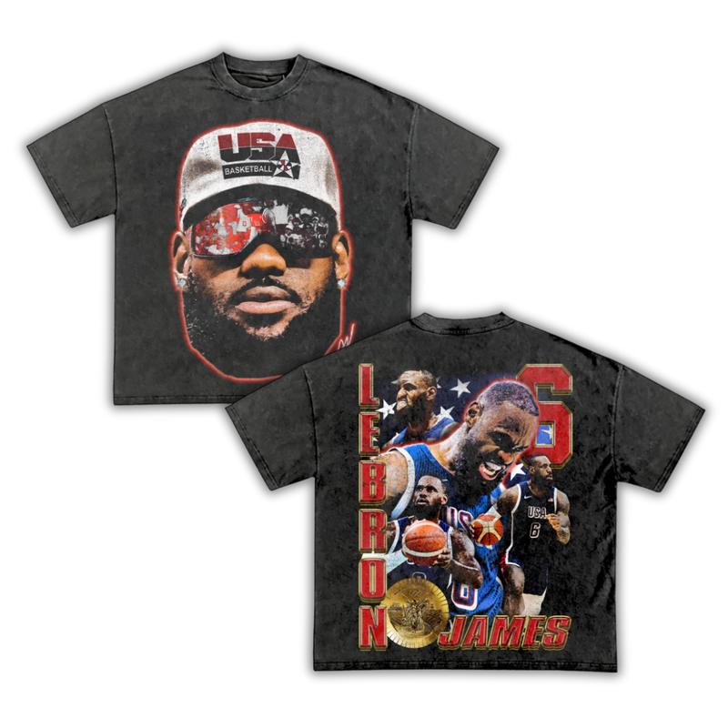 LEBRON GOAT Team USA 2024 Big Face Shirt, Hiphop Retro Vintage 90s Graphic Basketball Shirt, Basketball Fan, Sports Team Streetwear Shortsleeve