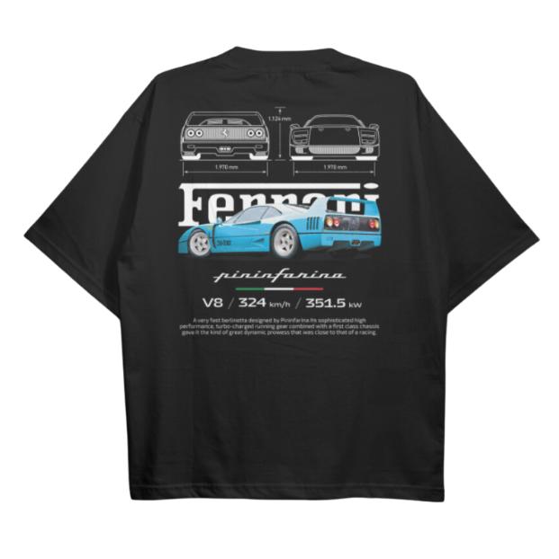 Drive in Style Car-Themed T-Shirts, F40 BluePrint T-Shirt, F40 BluePrint Technical Specs Shirt, Ride the Style, Racing Sport Car Shirt Menswear Top