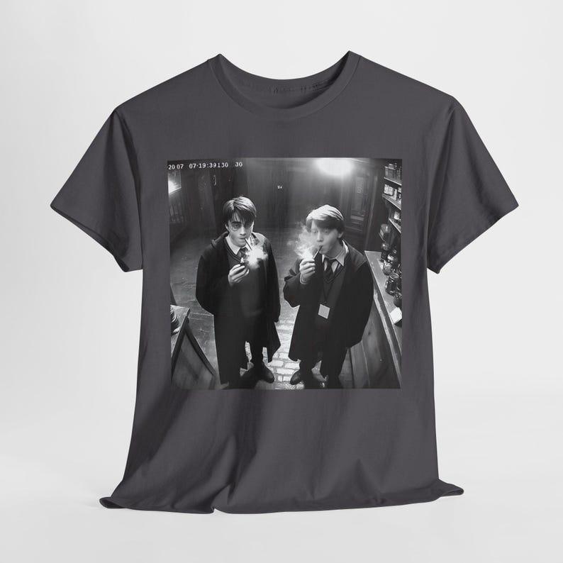 Harry and Ron Smoking Shirt Potter Tshirt Wizarding Fan Shirt Potterhead Christmas Birthday Gift Potter Book Funny 90s Vintage Meme Shirt Fabric Mensw
